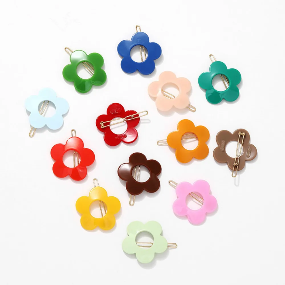

13color Wholesale Fancy Acrylic Candy Hollowout Flower Color Hair Frog Clips Grips Accessories For Kids Girls Daisy Flower Side