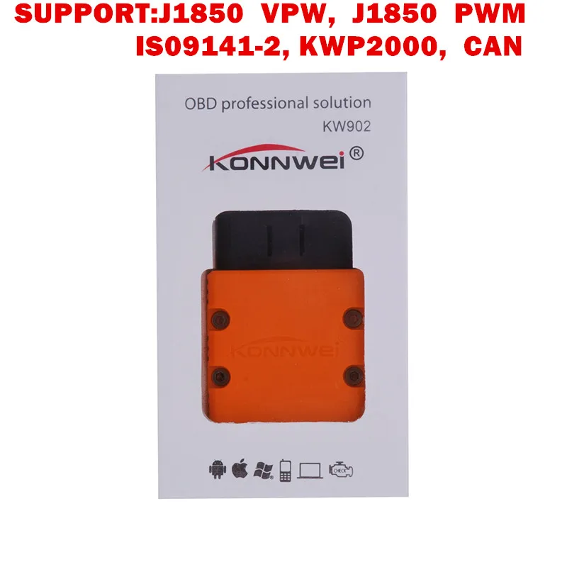 OBDII KONNWEI KW902 Bluetooth ELM327 V1.5 чип PIC18f25k80 OBD2 сканер Мини ELM 327 KW902 считыватель кодов для Android Phone Windows