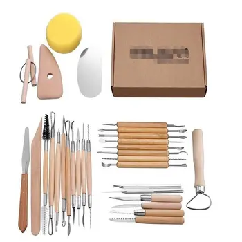 

30Pcs/set Wood Handle Clay Sculpting Wax Carving Pottery Art Craft Tools,Metal Double Sided Tool Kit for Trimming Chipping