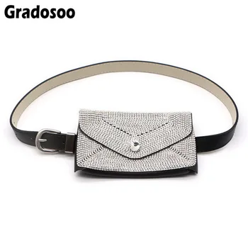 

Gradosoo Rhinestone Design Women Waist Bag Ladie PU Leather Belt Bags Organizer Fashion Style Fanny Pack Bag Waist Pack LBF272