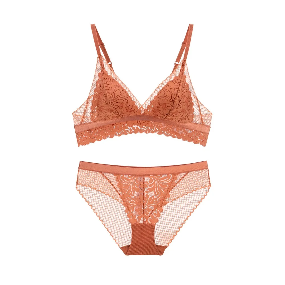 Sexy Lace 3/4 Cup Bra Sets for Women Thin Cotton Breathable Comfortable Underwear Solid Color Lingerie Set - Цвет: 01