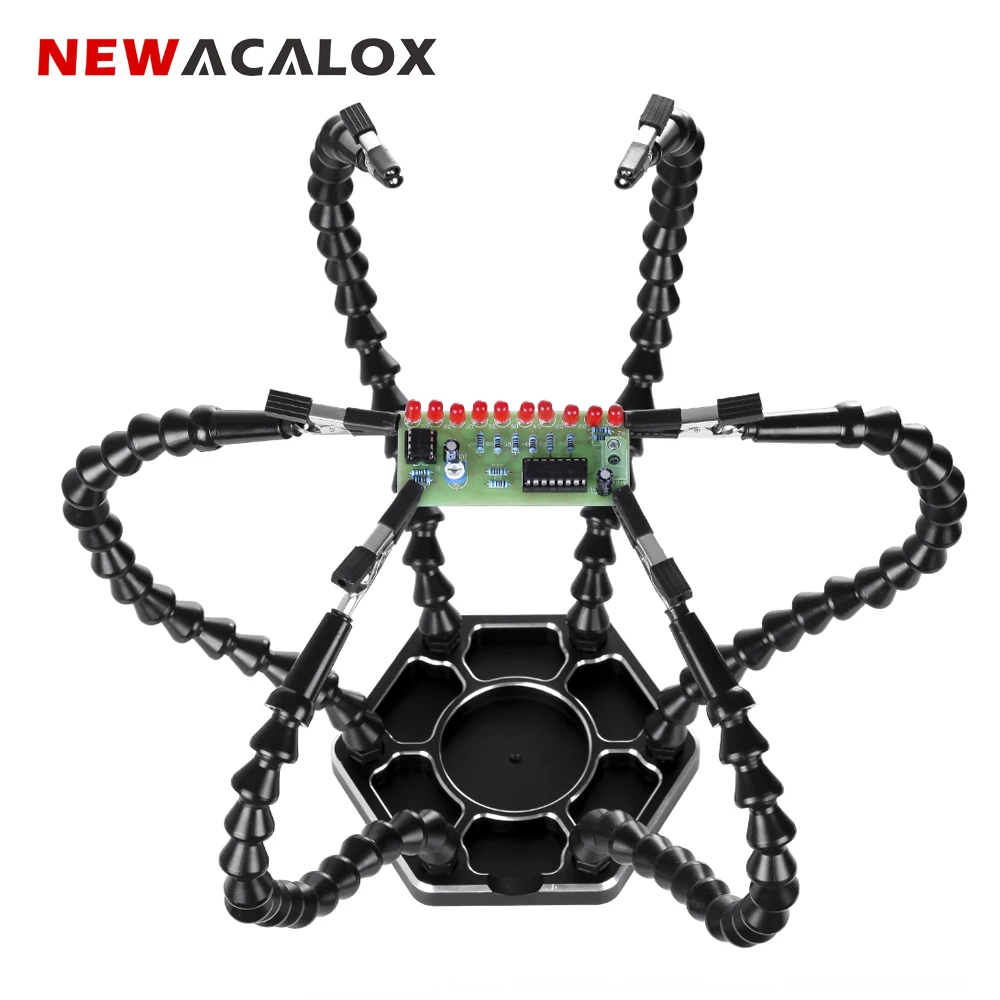 Держатель для паяльника NEWACALOX третья рука с фонариком лупой 3X светодиодный и 6