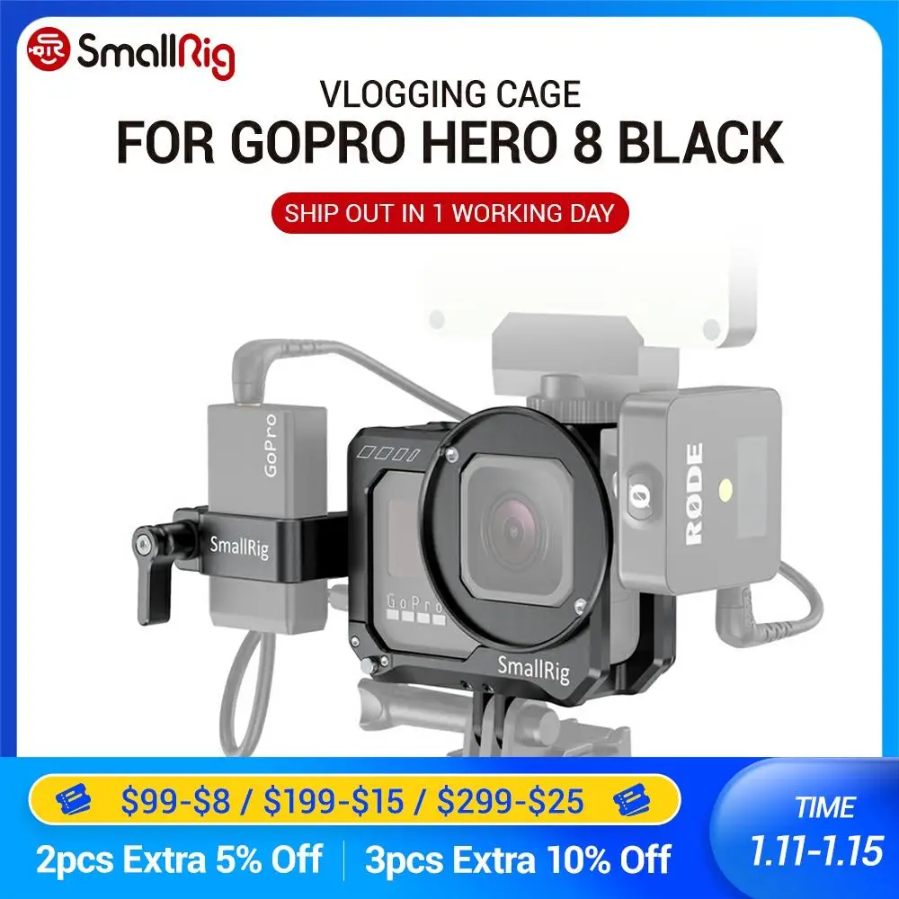 Клетка для видеокамеры SmallRig gopro hero 8 черный держатель и адаптер микрофона