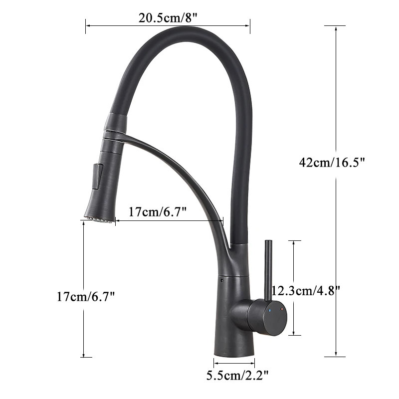 Brushed Nickel Rubber Kitchen Faucet Kitchen Faucets Mixer Tap Rotation Pull Down Stream Sprayer Taps Hot Cold Water Tap One Handle Kitchen