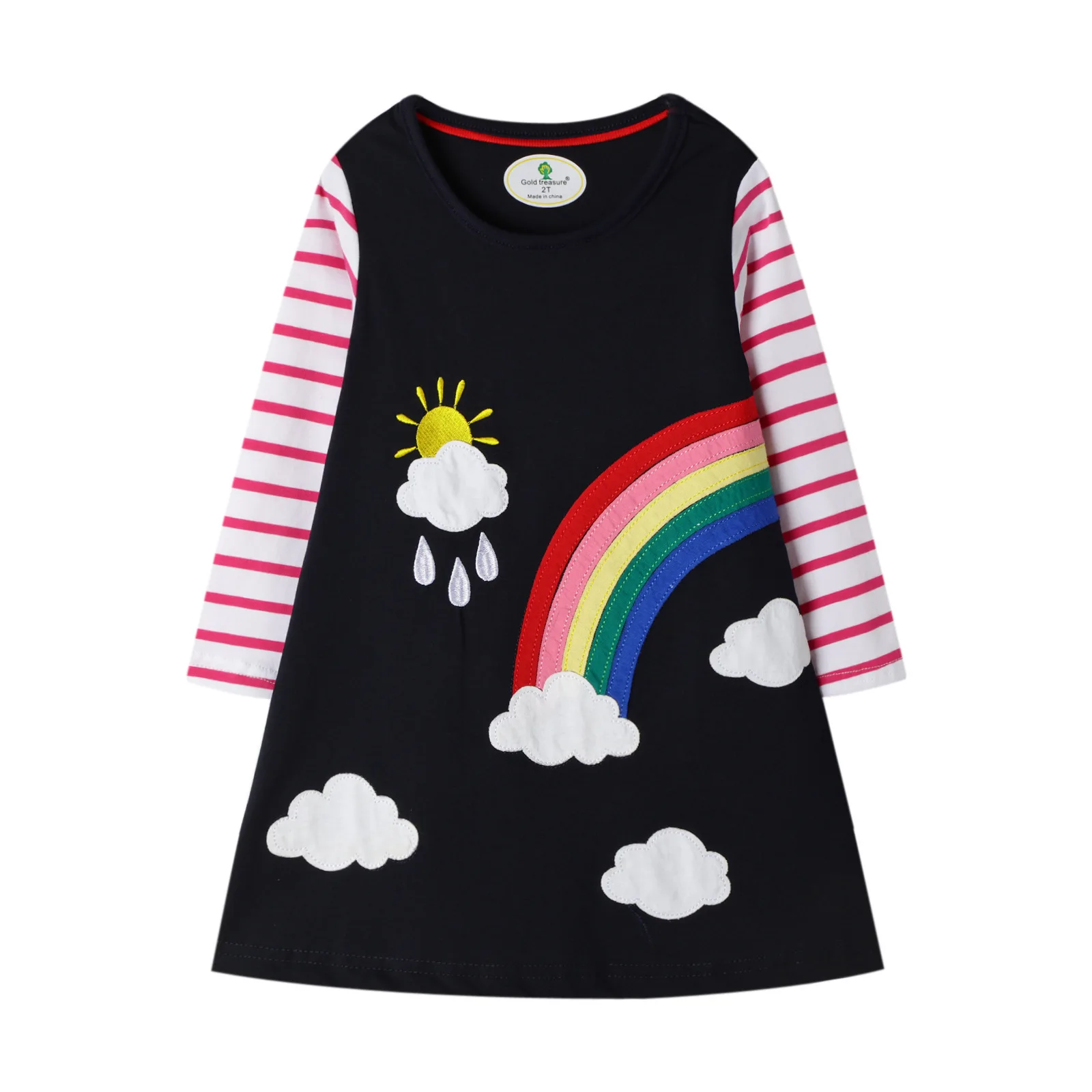 Платья для маленьких девочек костюм радуги хлопковая одежда с длинными рукавами весенняя одежда принцессы Повседневная одежда в полоску для девочек от 3 до 7 лет