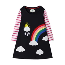 Платья для маленьких девочек костюм радуги хлопковая одежда с длинными рукавами весенняя одежда принцессы Повседневная одежда в полоску для девочек от 3 до 7 лет