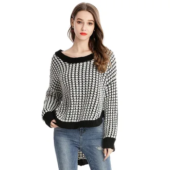 

Autumn Solid Color Pulllovers Women's Long Sleeved Round Neck Irregular Long Sexy Sweater Fashion Female Clothing 2019 Hot sale