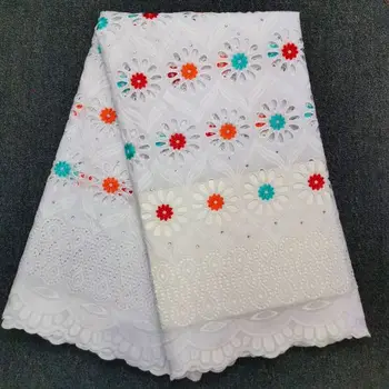 

African voile Lace Fabric Swiss Voile With Stones Swiss Cotton Lace High Quality 2019 Lace Fabrics For Wedding SHH068 white
