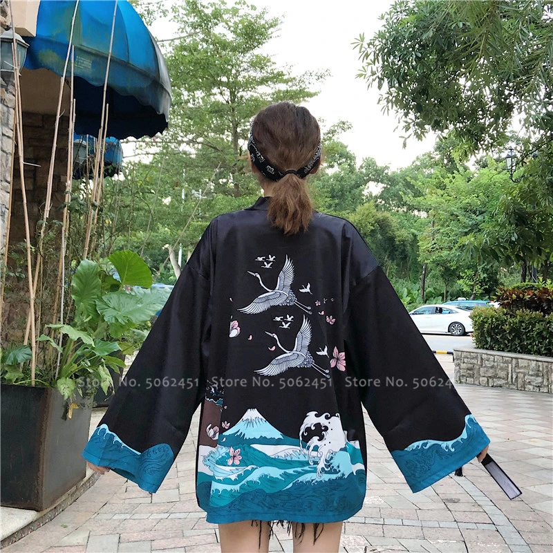 Для женщин Для мужчин японский пары одежда Yukata уличная кимоно Haori пальто самурая кардиган Harajuku Стиль Свободная блузка серия укиё-э куртки