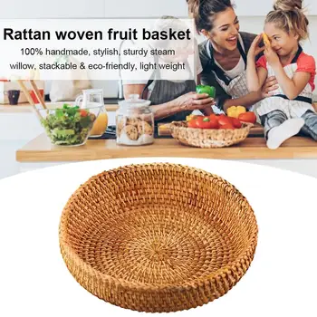 

Handmade Rattan Woven Fruit Storage Basket Fruit Candy Cake Basket Storage Snacks Organizer Multi Use Vintage Home Decor 30E