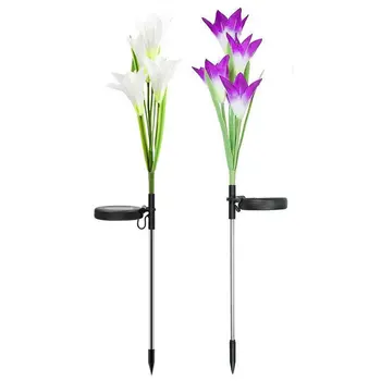 

Outdoor 4 Solar Lily Lantern Led Artificial Flower Decorative Light Garden Floor Inserting Lawn Light