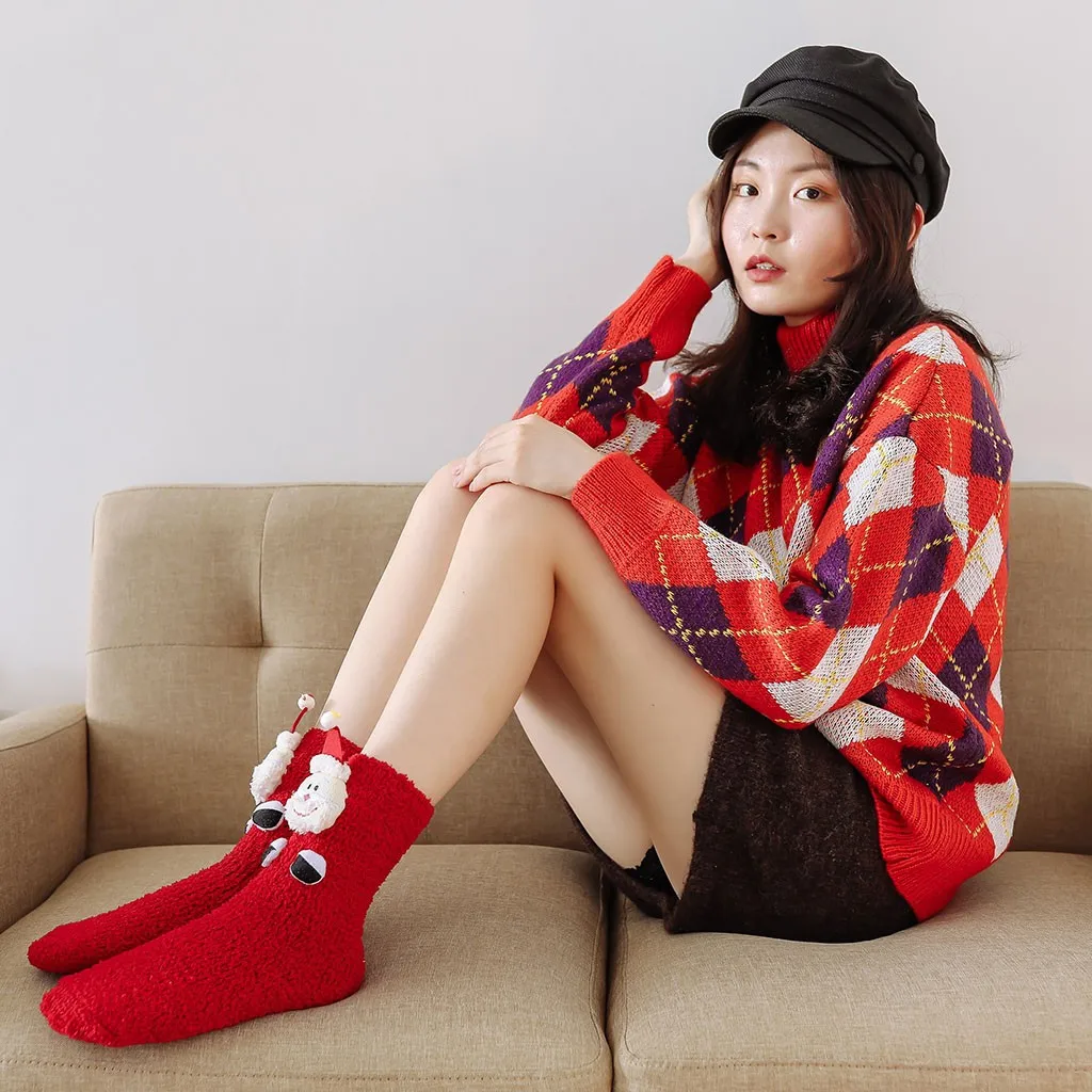 JAYCOSIN 1 Pair Women socks Casual winter Christmas Socks David's deer Socks Cotton Cartoon Keep Warm lady Socks Christmas Gift