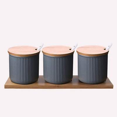 3 gray jar Скандинавский стиль приправа набор банок керамическая Бытовая масляная солонка креативные баночки для приправ кухонные принадлежности круглый сахар MSG коробка - Цвет: 3 gray jar