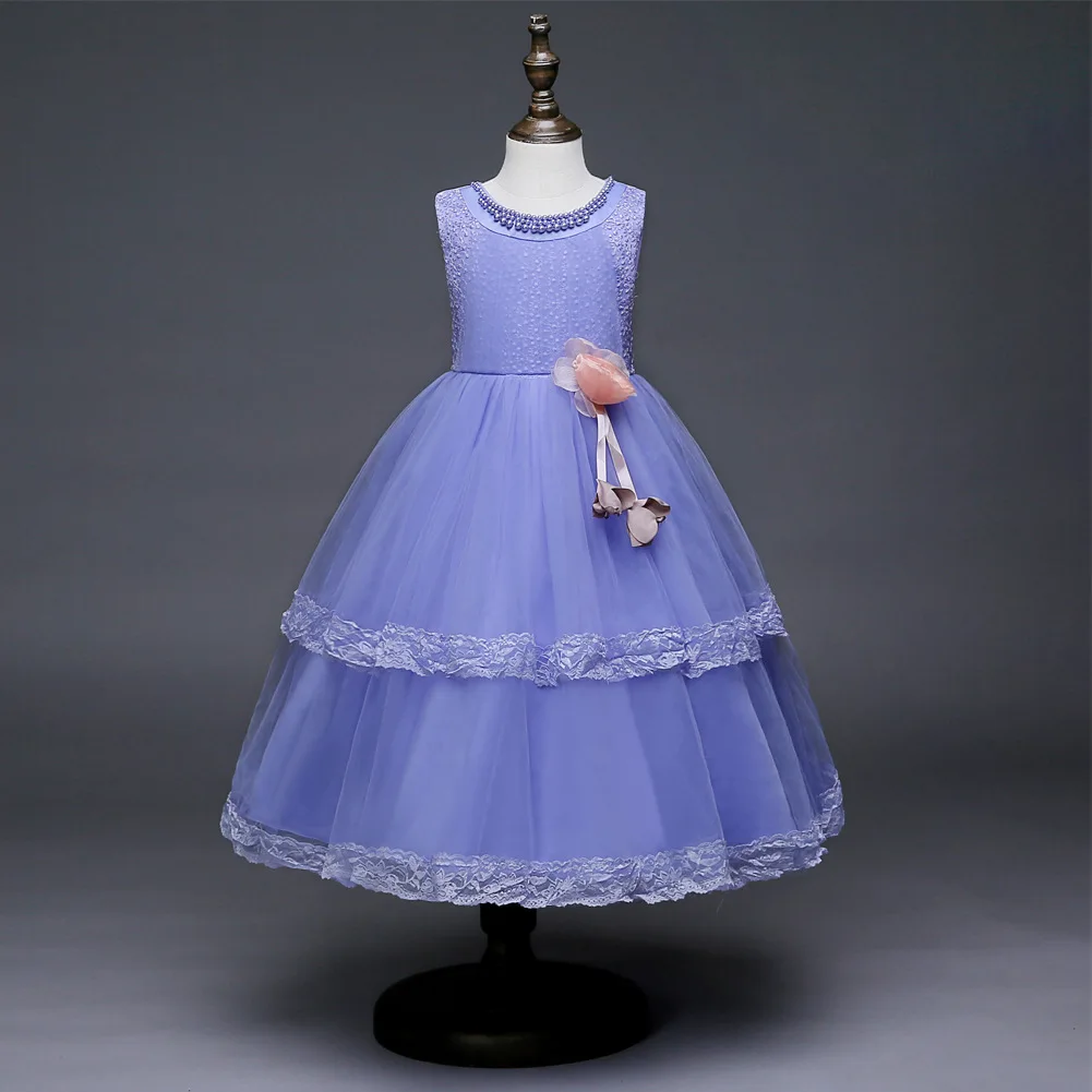 

Europe And America Middle And Large Girls Sleeveless Lace Princess Long Skirts Piano Banquet Performance Children Formal Dress