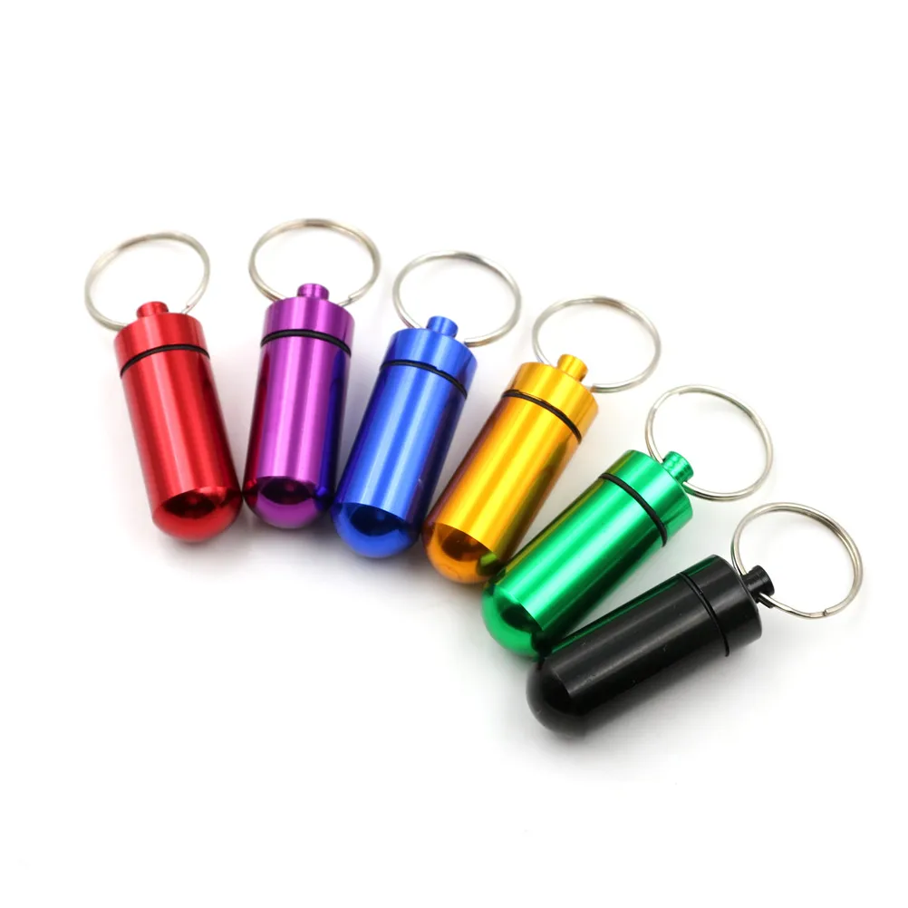 5pcs/set Pillbox Keychain Pill Box Aluminum Drug Pill WaterProof Cases Bottle Holder Container For Medicines 48*17MM,medicine storage container