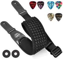 LEKATO 3D Sponge Adjustable Guitar Strap with 6 Picks - 3.5 Wide for Added Comfort (Black)