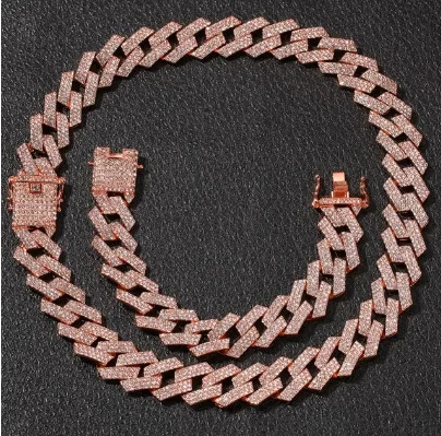 rose gold set 2 см, Хип-хоп, золотой цвет, со льдом, кристалл, кубинская цепочка, золото, серебро, ожерелье и браслет, набор,, хип-хоп король - Окраска металла: rose gold set