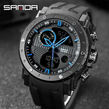 

NEW Men's Watches Dual display Blue Top Brand Luxury Military Quartz Watch Men 50M Waterproof Male Clock relogio masculino