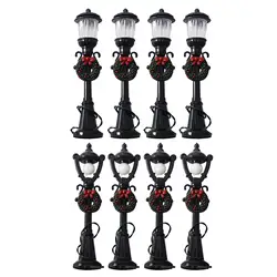 Lampadaire Miniature pour maison de poupée, 4 pièces, figurine, disposition à l'échelle 1:12, modèle de meuble, lampadaire pour jardin et allée 