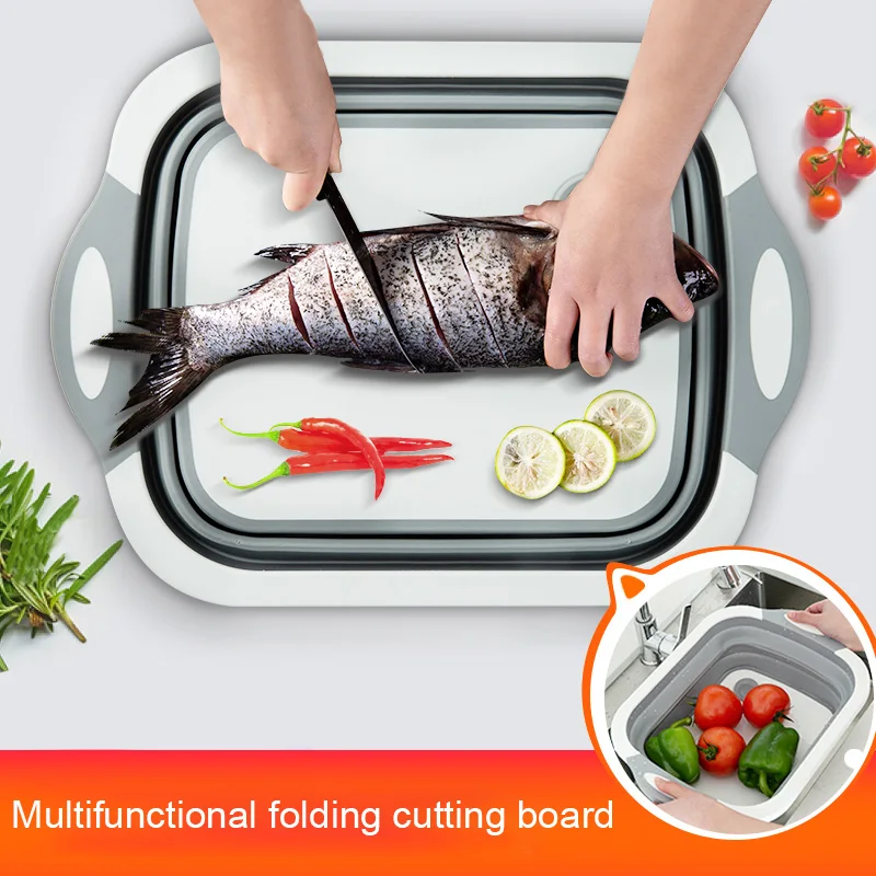 

Multifunction Cutting Board Dish Tub 3 In 1 Folding Sink Drain Basket Travel Outdoor Camp Portable Basins