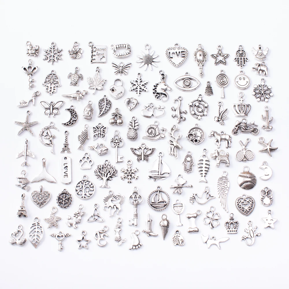 

100pcs 100 different Tibetan Silver Mixed Styles Charms Pendants DIY Jewelry for Necklace Bracelet Making Accessaries js2232