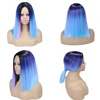 FAVE Ombre Short Bob Synthetic Wig Blue Purple Rainbow Colorful Straight Hair Middle Part Cosplay Heat Resistant Fiber For Women ► Photo 3/6