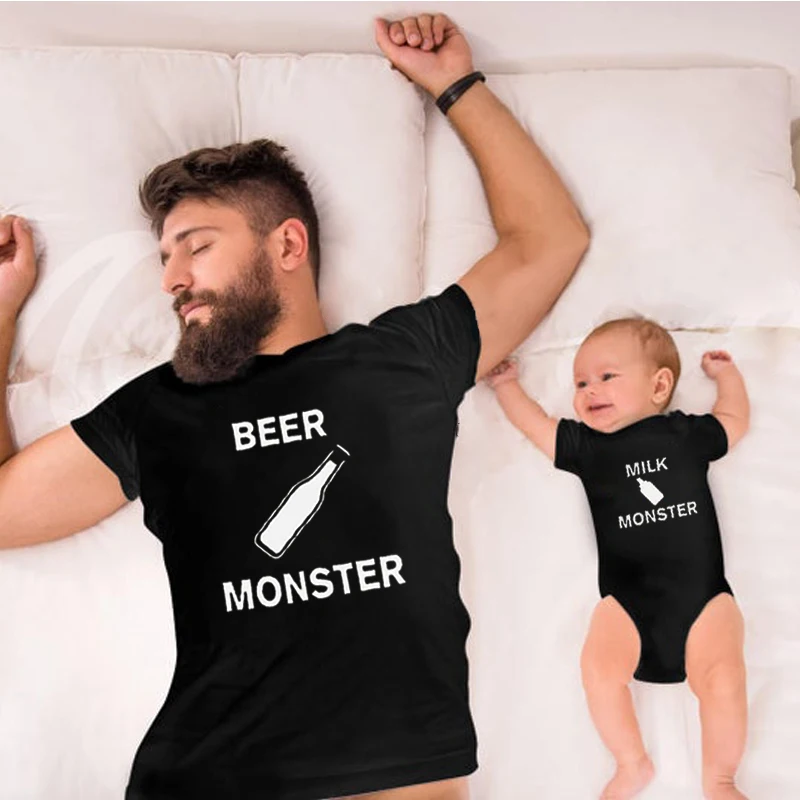 Dad Son Tshirts Baby Clothes Casual Father Son Matching Tee Love M Funny Beer Monster Milk Monster Family Matching Clothes AliExpress
