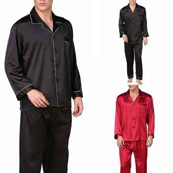 

2020 Hot Sales Men's Stain Silk Pajama Set Men Pajamas Silk Sleepwear MaleModern Style Soft Cozy Satin Nightgown Male Clothes
