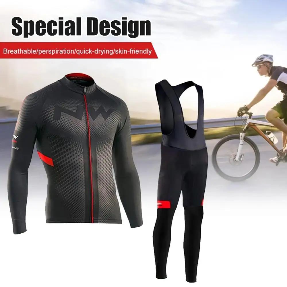 Biking Clothing Suits for Men Winter Team Outdoor Sport ADKE Cycling Jerseys Set with Bib Pants & Long Sleeve MTB Bike Shirts/Top