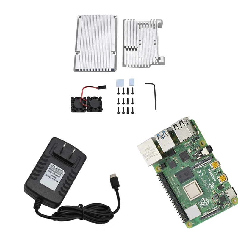 Для Raspberry Pi 4 Модель B 4G ram комплект с алюминиевым ЧПУ сплав защитный чехол охлаждения двойной вентилятор 5 в 3A адаптер питания