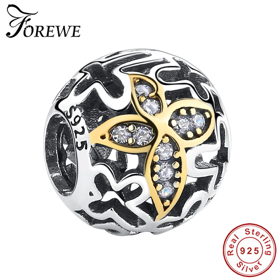 Forewe 925 пробы, серебряные бабочки, прозрачные CZ бусины, подходит для браслета, хорошее ювелирное изделие, рождественский подарок