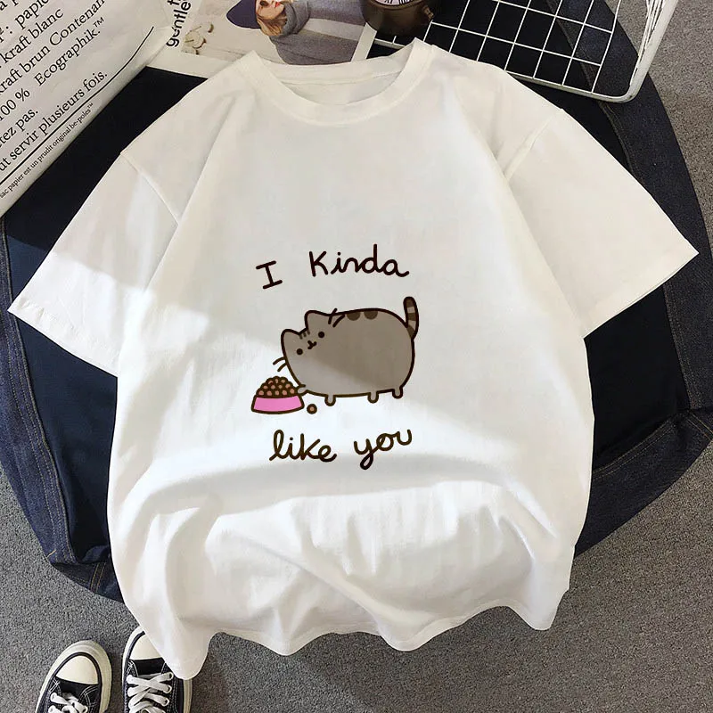 Kawaii/футболка с толстым котом Детская Новая летняя Милая модная футболка для детей тонкая хипстерская футболка для девочек топы, одежда BAL541