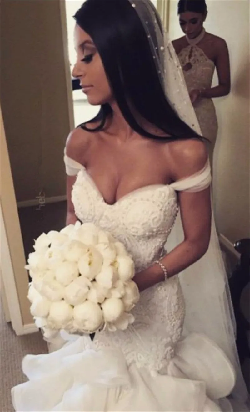 Жемчуг бисером кружева аппликации лиф с оборками юбка страна Русалка Vestido De Noiva свадебное платье Мать невесты платья