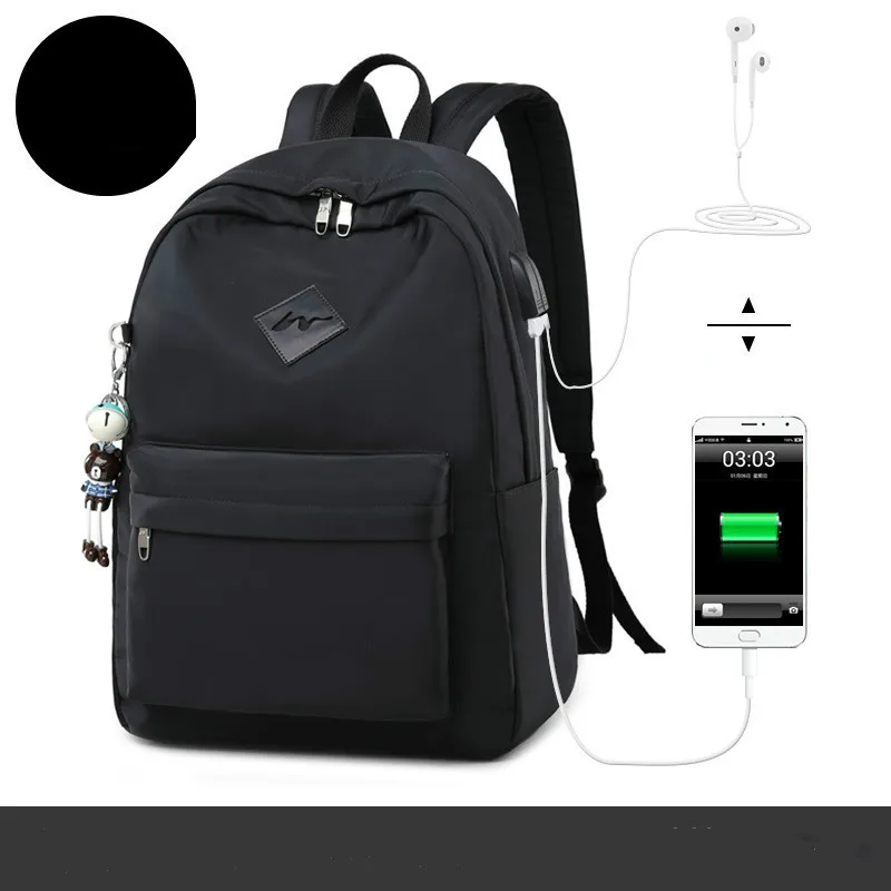 Tourya Модные женские рюкзаки для ноутбука с usb зарядкой для девочек-подростков, школьная сумка, женский рюкзак для путешествий с принтом, рюкзак Mochila - Цвет: Черный