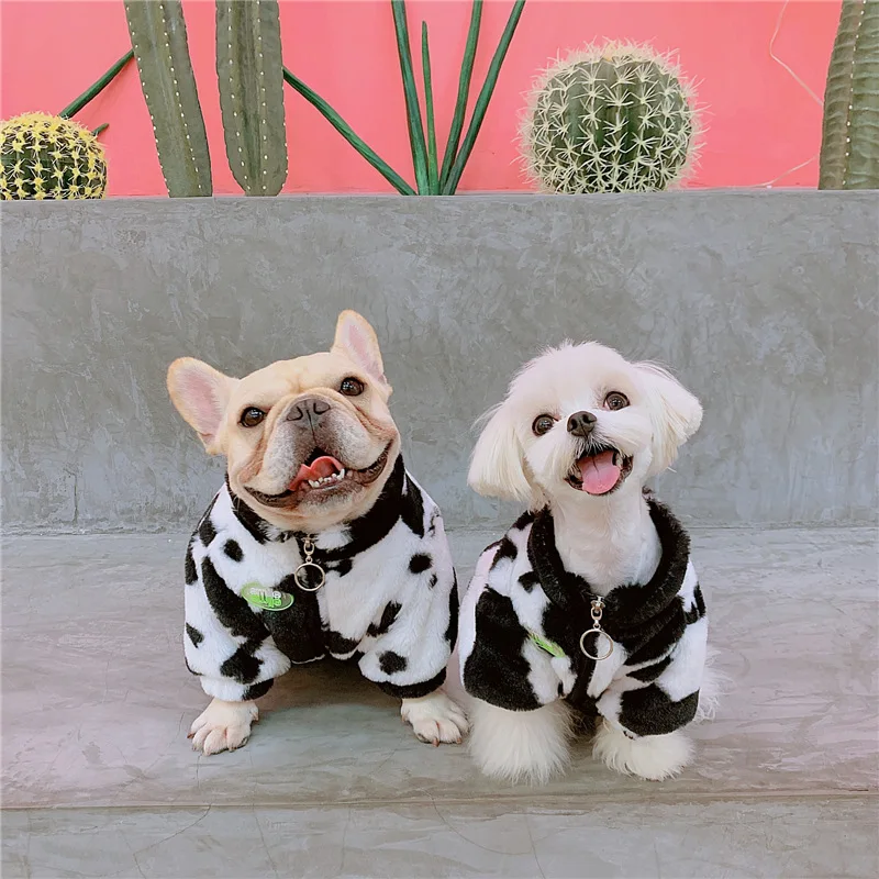 

Winter Warm Cow Pet Clothes Rabbit Fur Soft Dog Costume Cute Cartoon Dog Jacket Thick Fleece French Bulldog Coat Puppy Clothes