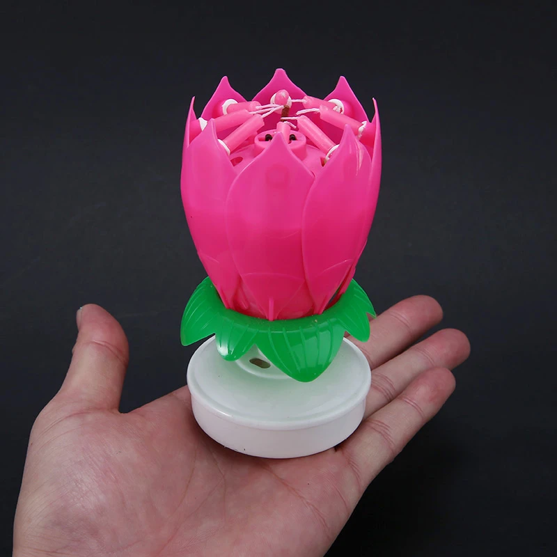 Magic Cake Birthday Lotus-Flower Candle Decoration Blossom Musical Rotating Gift 