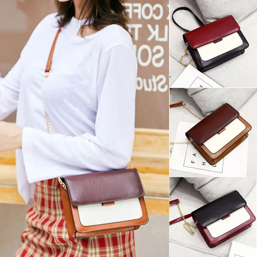 Fashion Quality Leather Patchwork Women Messenger Bag Female Chain Strap Shoulder Bag Small Criss-Cross Ladies' Flap Bag