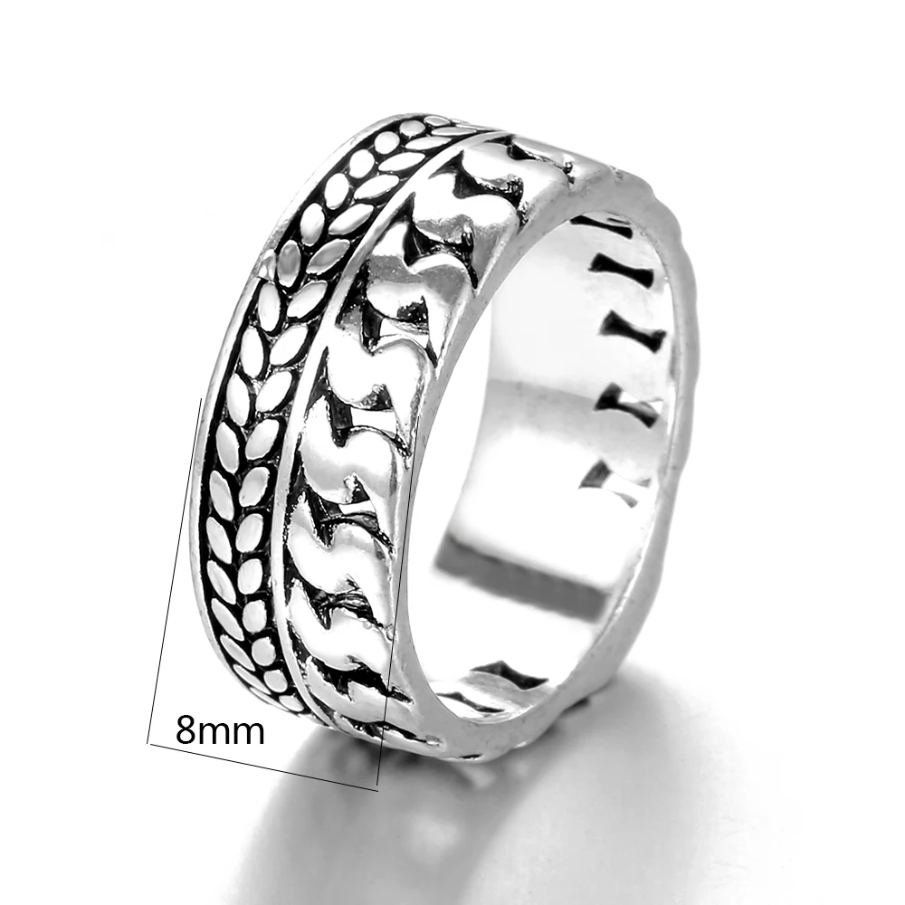 Модное кольцо на палец с узором в виде колец Будды для мужчин и женщин Серебряное