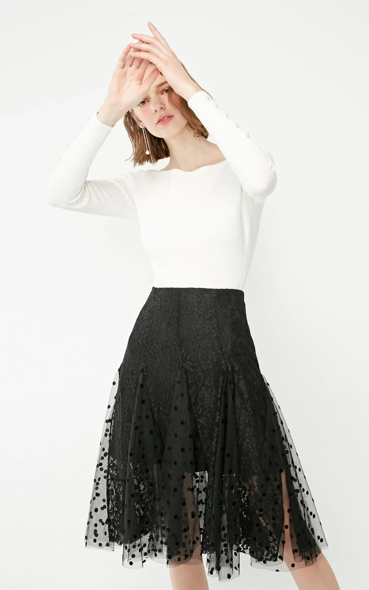 Vero Moda женская прозрачная юбка в горошек с кружевом | 31911G522