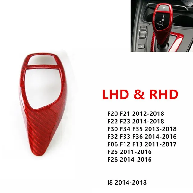 Реальные углеродного волокна для BMW F20 F30 F32 F10 F11 F25 F26 F06 F07 F15 F16 I8 F34 F36 консоль рычага переключения передач головы декоративное покрытие - Название цвета: B Red