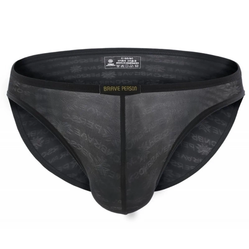 hot Brave Person Underwear Men's Briefs Transparent Mesh Sexy Underpants men's printed briefs jockstrap gay - Цвет: Черный