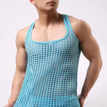 Trendy Men Underwear Sleeveless Male Fish Net Pure Color Vest  Men Vest    Men Undershirt