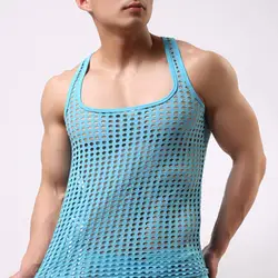 Trendy Men Underwear Sleeveless Male Fish Net Pure Color Vest  Men Vest    Men Undershirt