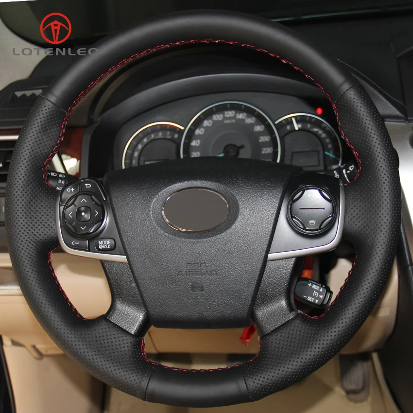 LQTENLEO Black Artificial Leather Hand Stitched Car Steering Wheel 