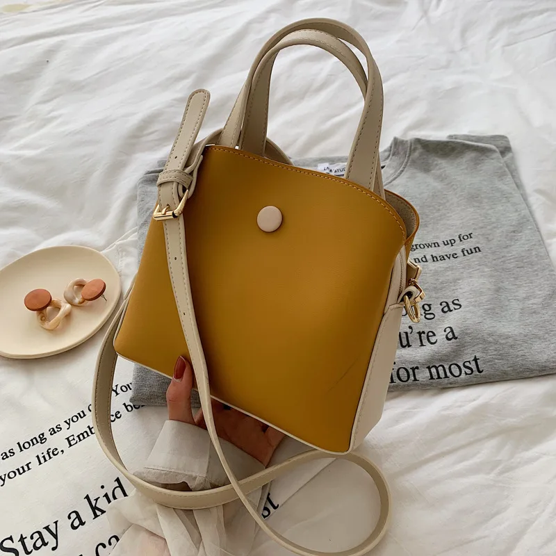 

New Arrival Contrast Color Portable Bucket Bag 2019 New Style Simple Versatile Wide-Strap Shoulder Bag Fashion Shoulder WOMEN'S