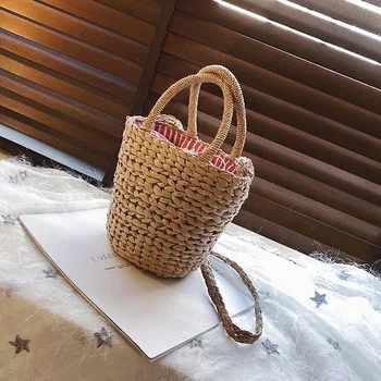 

Fashion Wild One-shoulder Diagonal Bag New Wild Drawstring Design Hand-woven Straw Ladies Bag Casual Beach Woven Female Bag