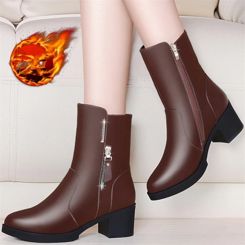 Autumn and winter women's shoes short boots women's thick with high heel shoes with velvet cotton shoes in the tube boots