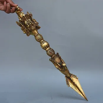 

christmas Tibet Buddhism Copper Brass Hayagriva Buddha Head Dorje Phurba Dagger Holder
