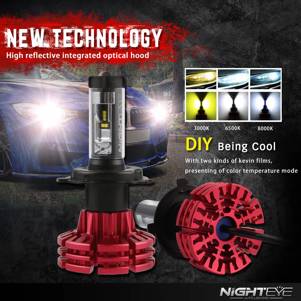 NIGHTEYE H7 светодиодный светильник для автомобиля H4 H11 H1 H3 9006 HB4 9005 HB3 Hi Lo луч 10000lm 6500K
