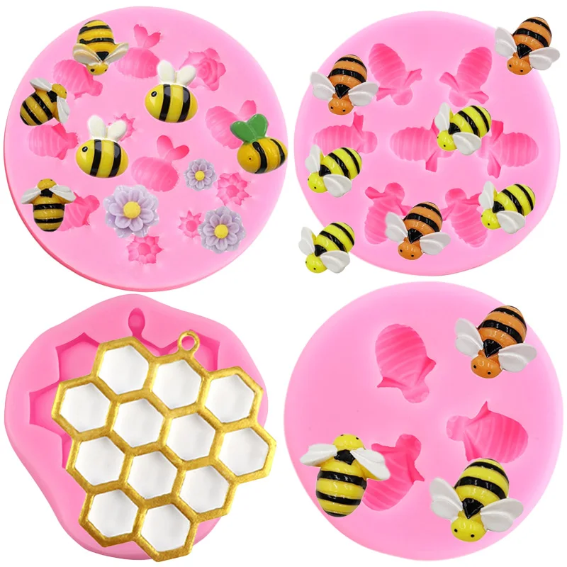 3D Bumble Bee Silicone Mold Honeycomb Bees Fondant Mold Flower Cake Decorating Tools DIY Cupcake Topper Candy Chocolate Moulds